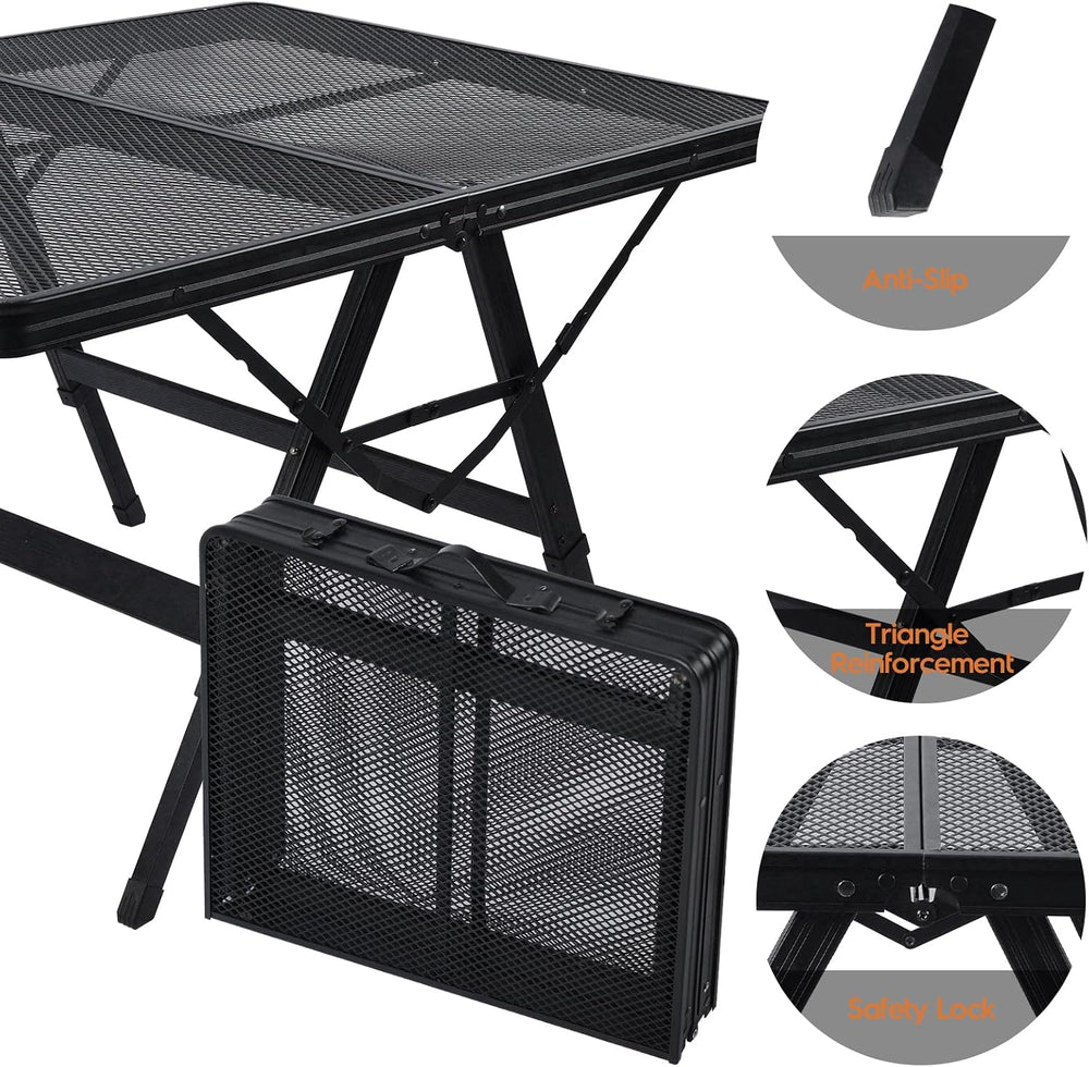 WildFinder Folding Grill Table, 3x2 FT Adjustable Height Camping Table