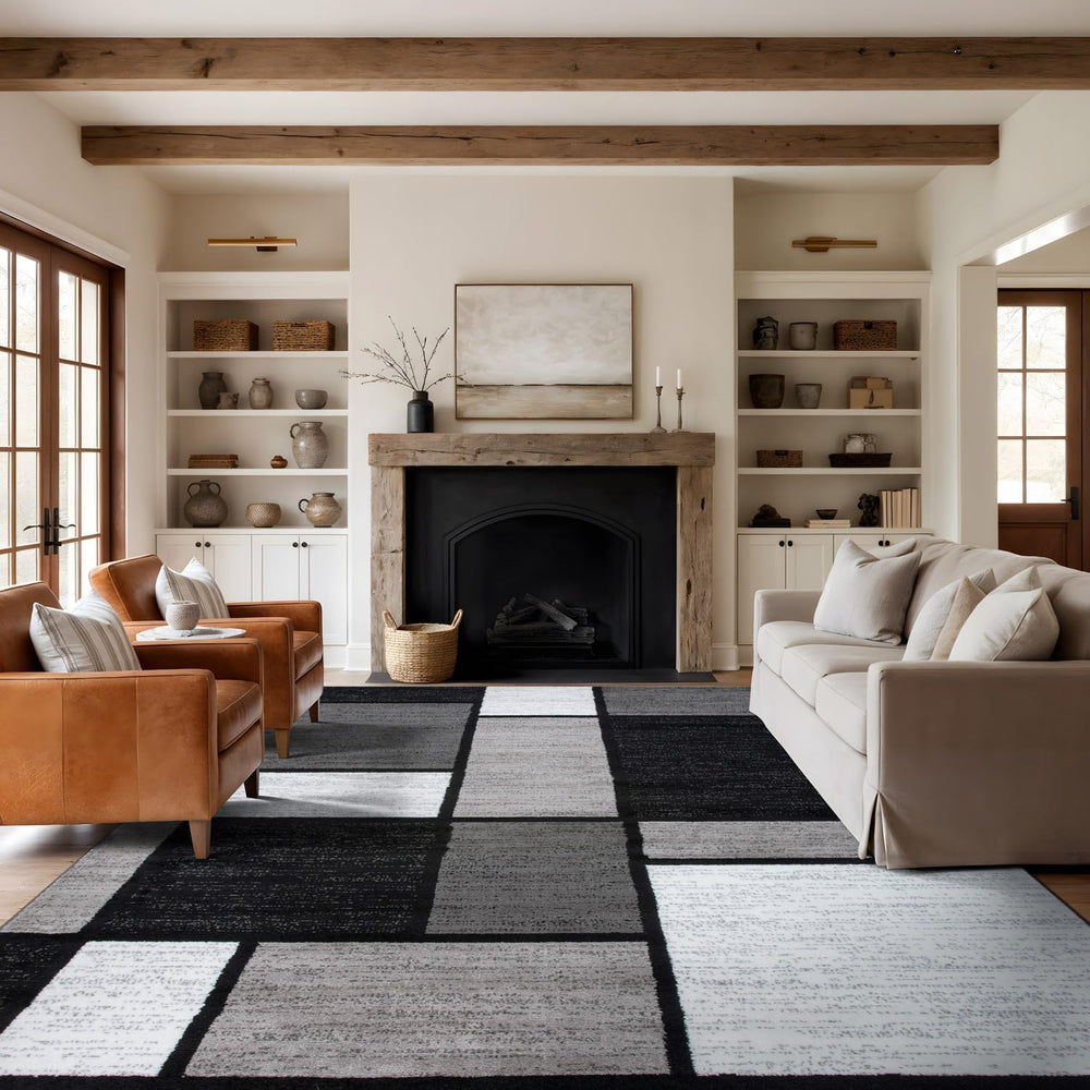 Rugshop Geometric Boxes Modern Soft Living Room Area Rug Gray 12' x 15'