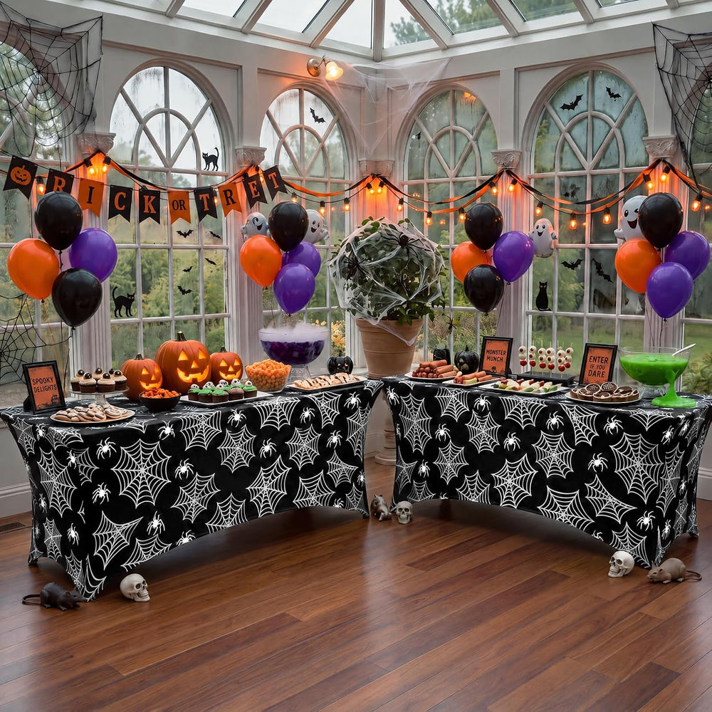 Moukeren 2 Pcs Halloween Spiderweb Tablecloth 6 ft Halloween Table Covers