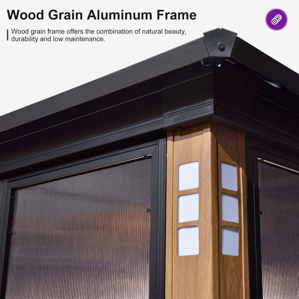 PURPLE LEAF Sunroom 12' x 16' Enclosed Gazebo with Light, Sliding Doors