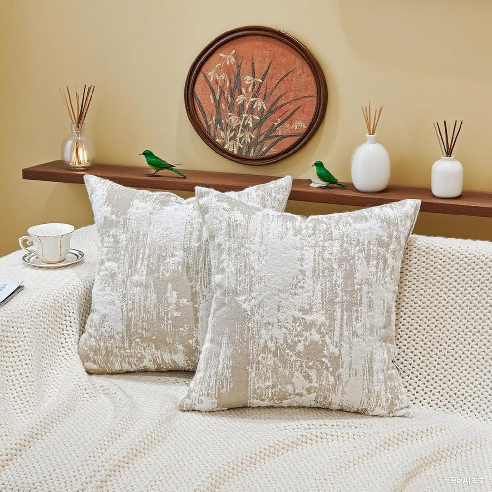 Beige Throw Pillow Covers 18x18 Inch Set of 2, Decorative Soft Plush Neutral ...
