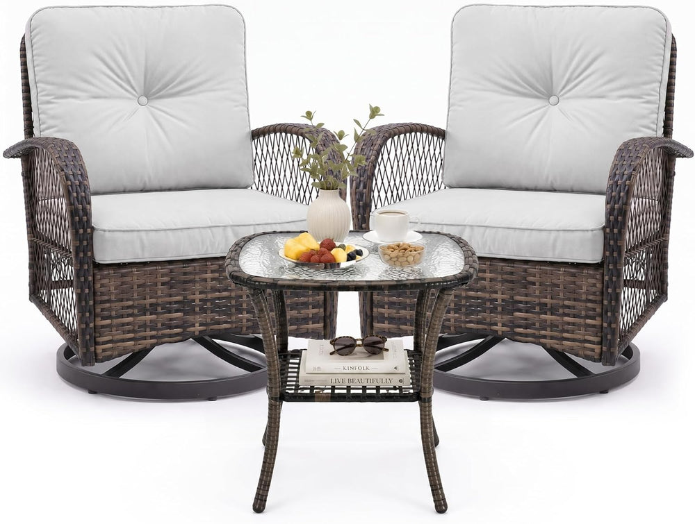 Outdoor Swivel Rocker Patio Chairs, 3 Piece Patio Furniture Set