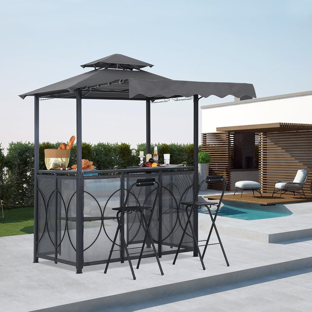 ABCCANOPY Grill Gazebo 6.4x6.8 with Bar Table & 2 Chairs, Dark Gray