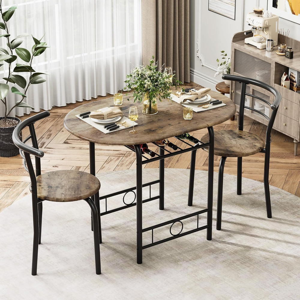 Flamaker Dining Table for 2, 3 Piece Round Table & Chair Set, Walnut