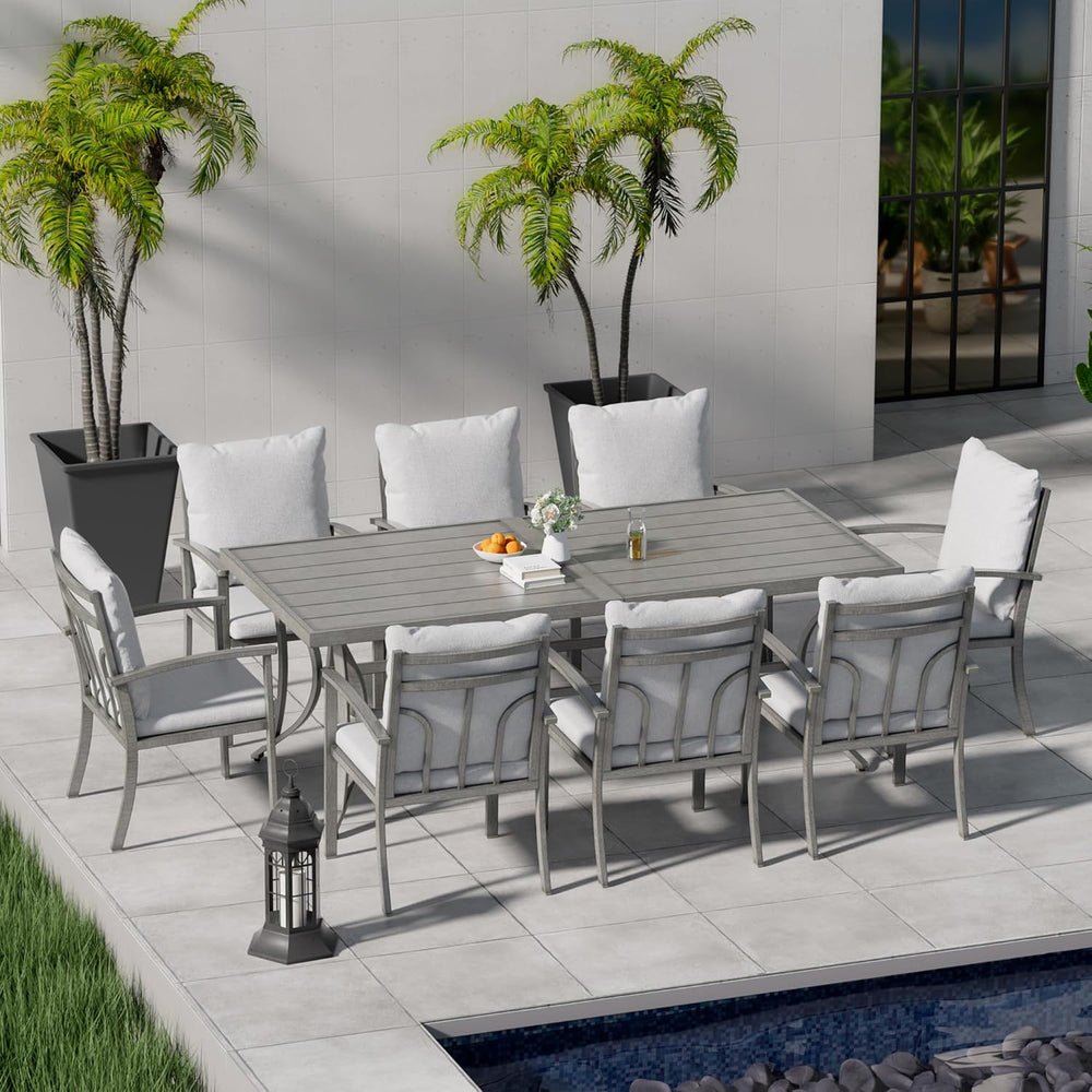 HAPPATIO 9-Piece Patio Dining Set - All Aluminum Table and Chairs for 8, Incl...