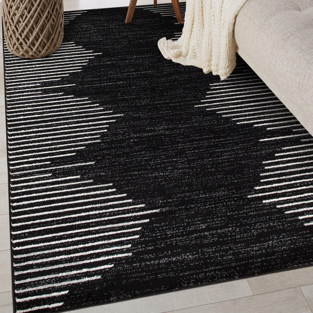 Rugshop Bohemian Stripe Stain Resistant Area Rug Black 3'3" x 5'