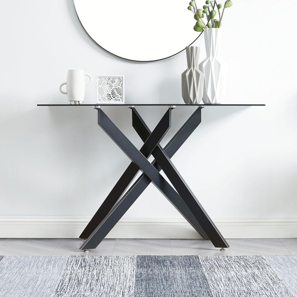 Edwin's Choice Black Glass Console Table Narrow Sofa Table with Grey Temp...