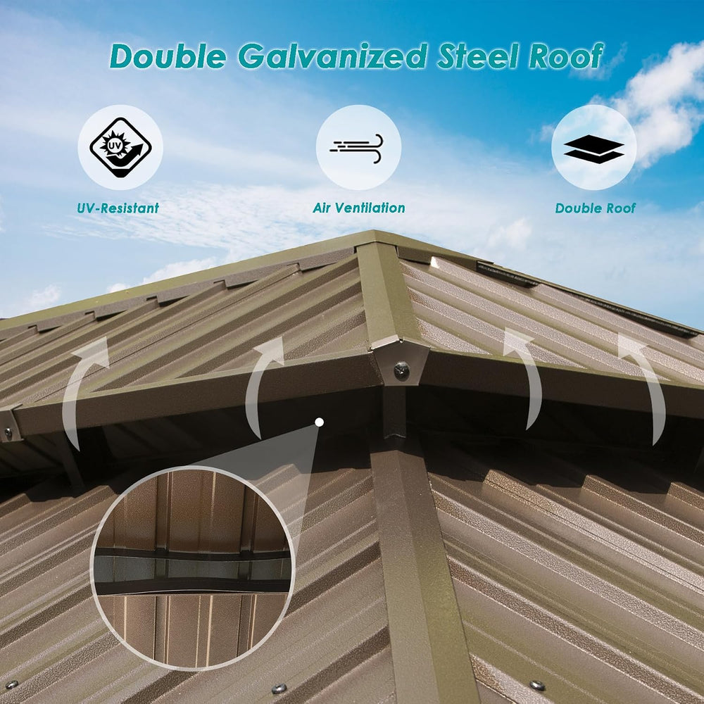 Domi 12x18 Outdoor Hardtop Gazebo, Metal Gazebo for Patios, Brown