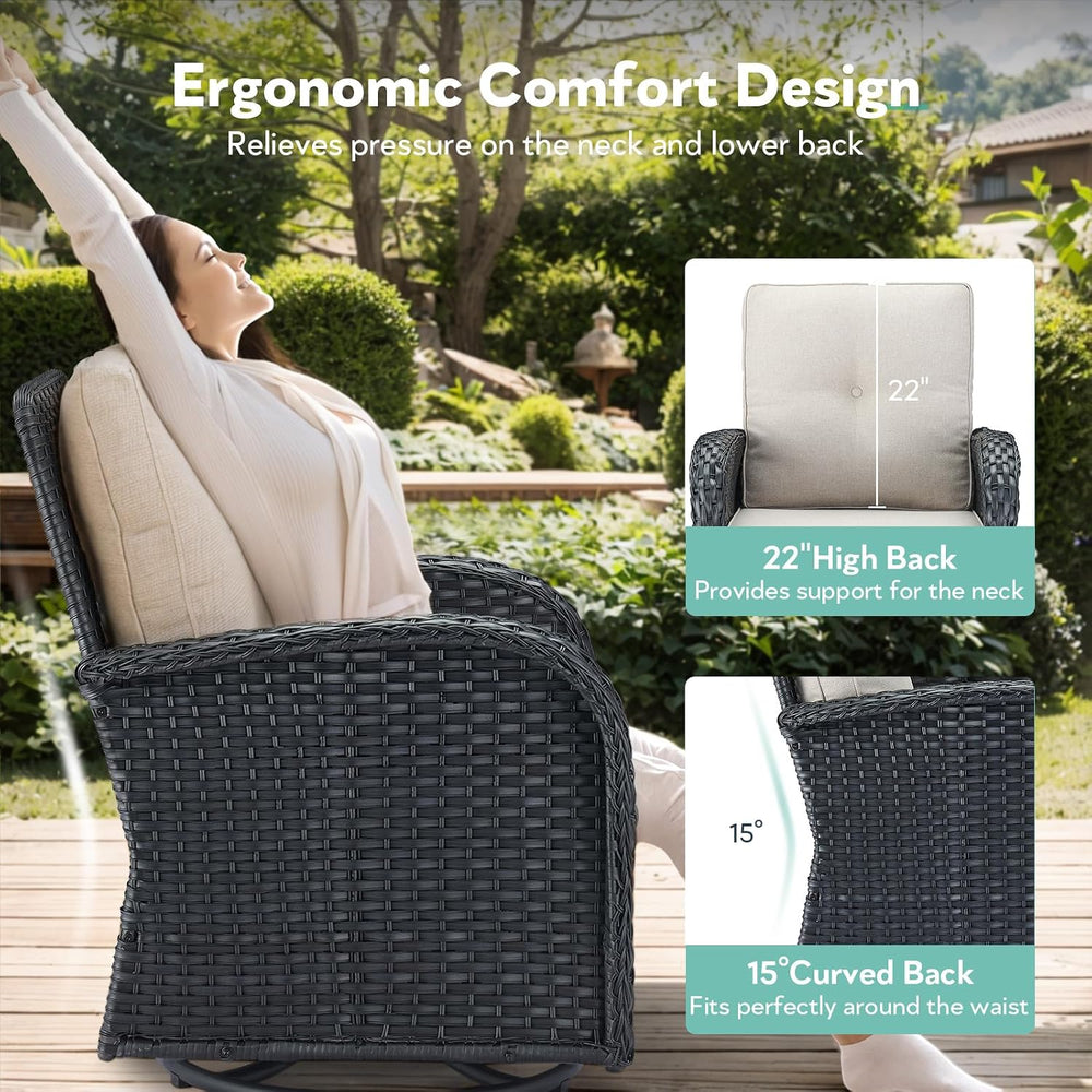Outdoor Swivel Glider Rocker Chairs - 3 Piece Patio Furniture Set, Patio Bist...