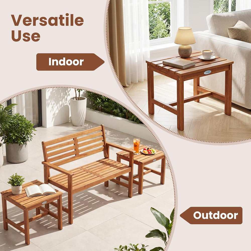 Tangkula Patio Acacia Wood Side Table, 17" Square End Table with Slatted...