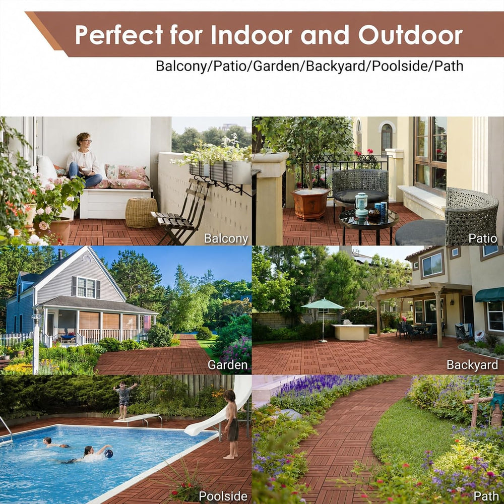 PrimeZone 54 PCS Solid Acacia Wood Interlocking Patio Deck Tiles Outdoor