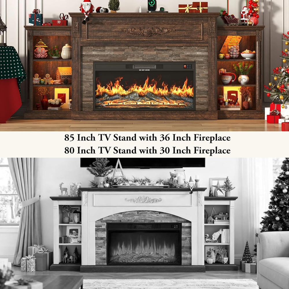 85" Electric Fireplace with Mantel, Farmhouse TV Stand with 36" Fir...