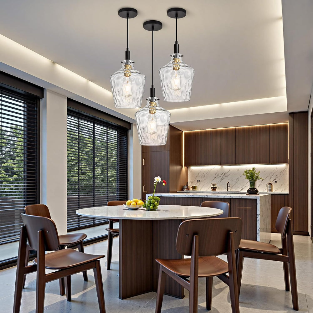 Hammered Glass Pendant Light for Kitchen Island 1 Pack Black Gold 8 Inch