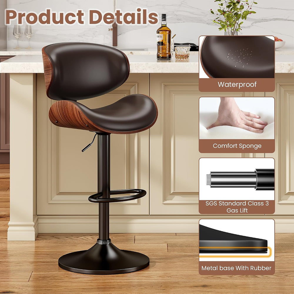 YaFiti Swivel Bar Stools Set of 2, Bar Stools for Kitchen Counter, Brown