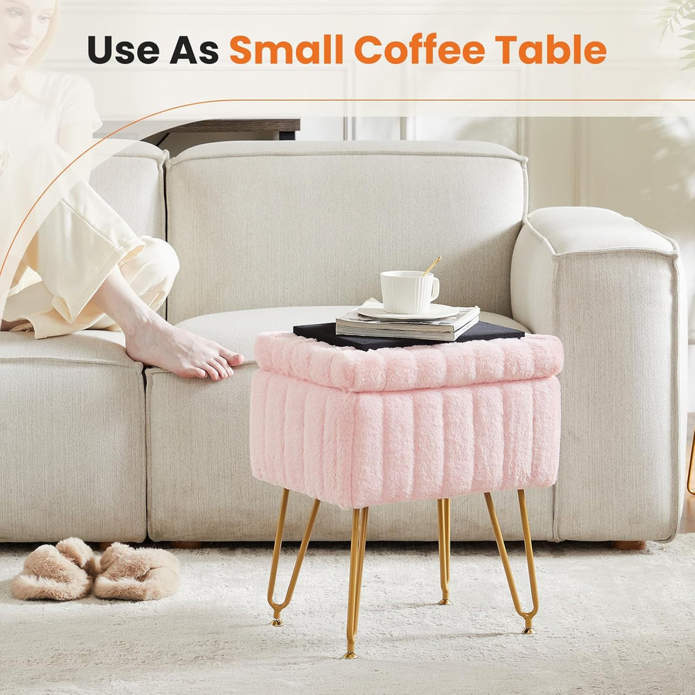 Sweetcrispy Vanity Stool Chair with Storage, 18.9”H x 16”L x 12.2”W Ottoman C...