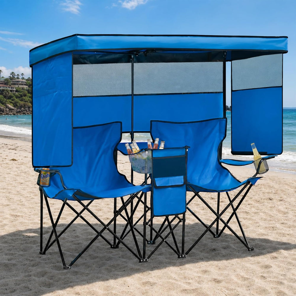 Double Beach Chair with Canopy Shade Oversized Camping Chairs with Canopy, Co...