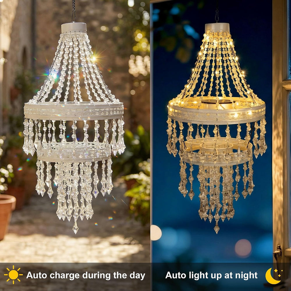 Solar Crystal Hanging Chandelier Outdoor Decorative Garden Light | Acrylic Cr...