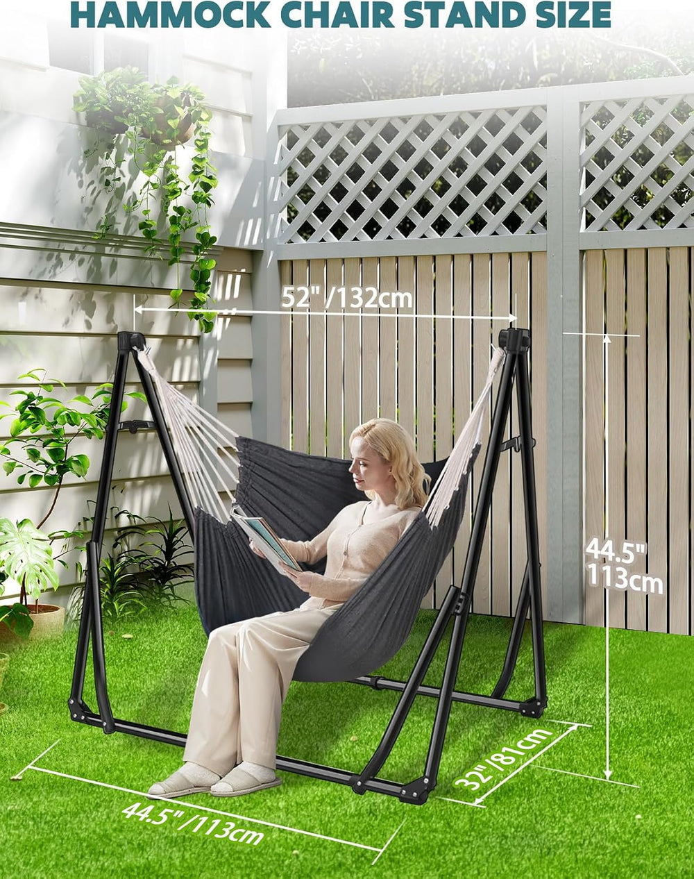 ANYOO 2-in-1 Hammock & Chair Stand with Collapsible Steel Frame & Car...