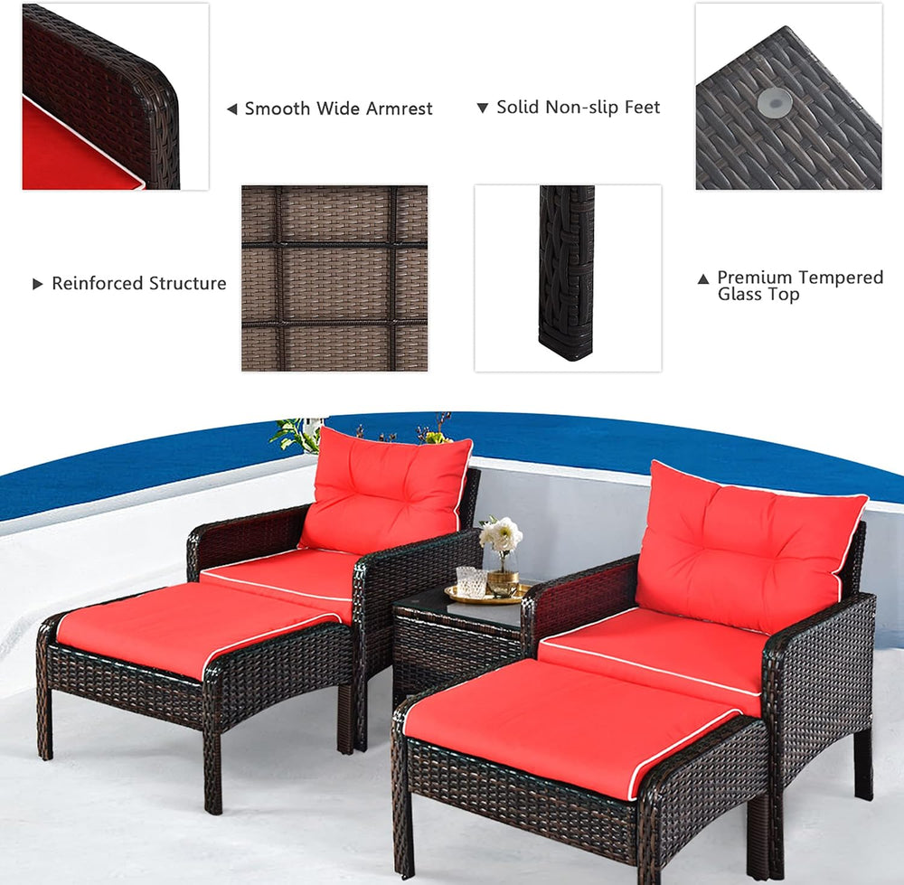 DORTALA 5 Pieces Patio Furniture Set, Outdoor Rattan Conversation Set with Cu...