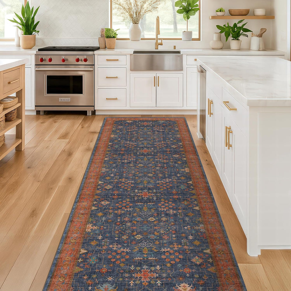 Hazo Haus Navy Blue Runner Rug 2x6 for Kitchen, Hallway, Mudroom, Laundry Roo...