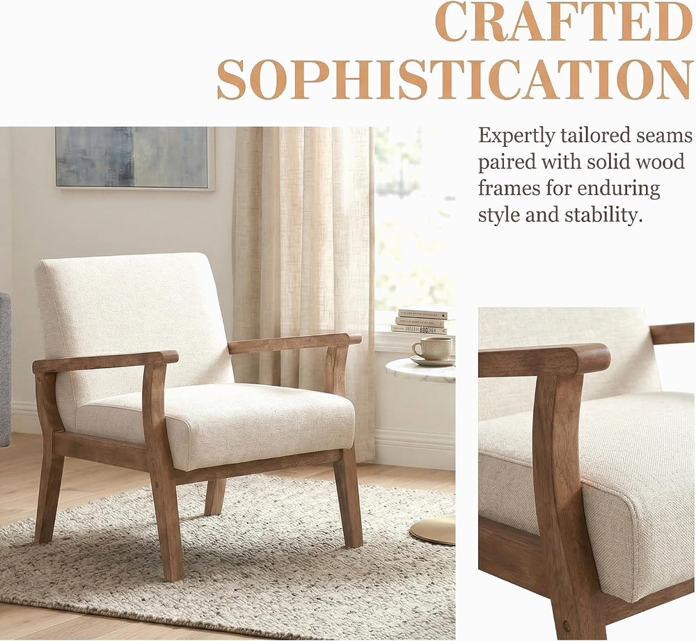 HNY Mid Century Modern Chairs - Linen Accent Chairs with Solid Wood Frame - A...