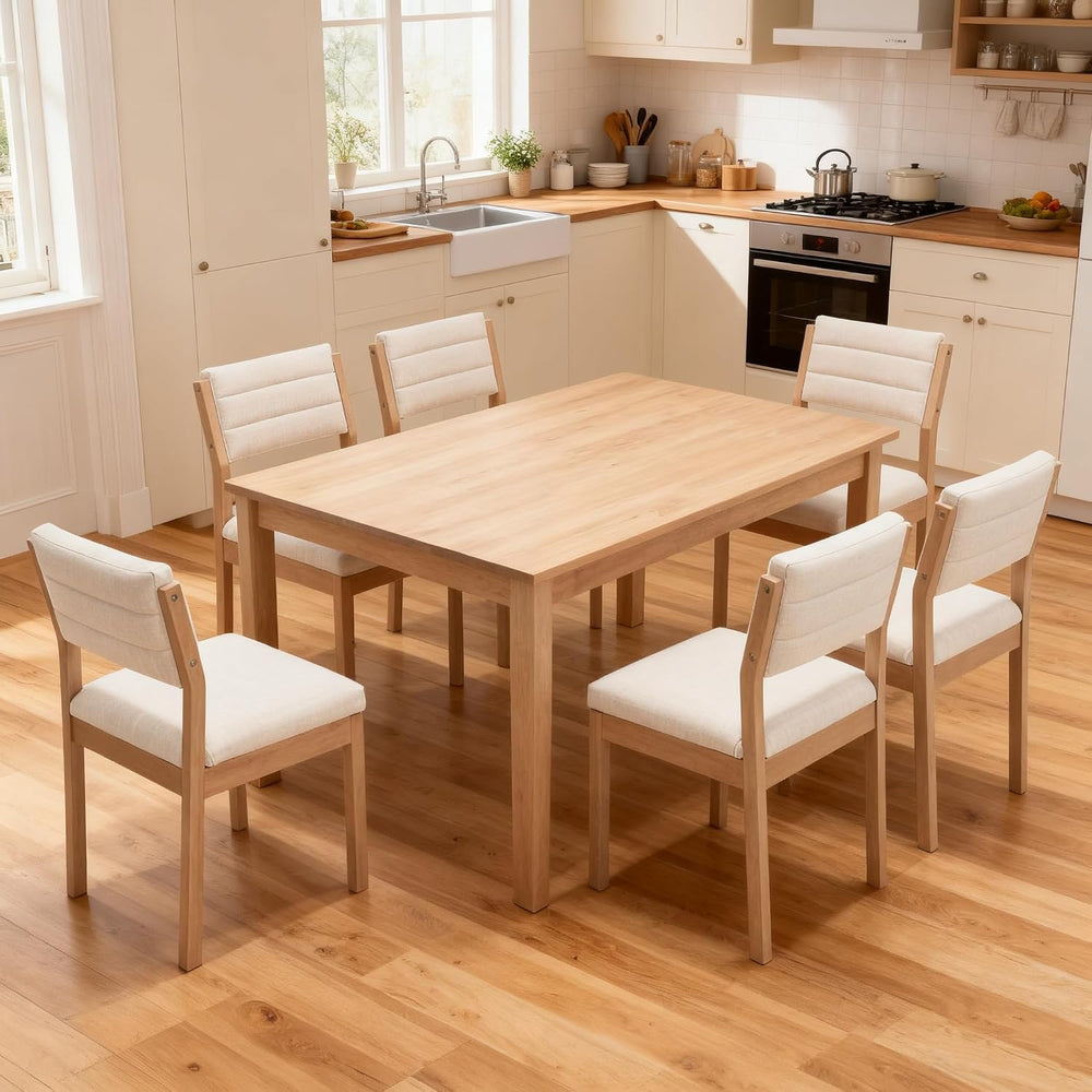 RIVOVA Linen Dining Chairs Set of 6, Comfortable Upholstered Kitchen Chairs w...