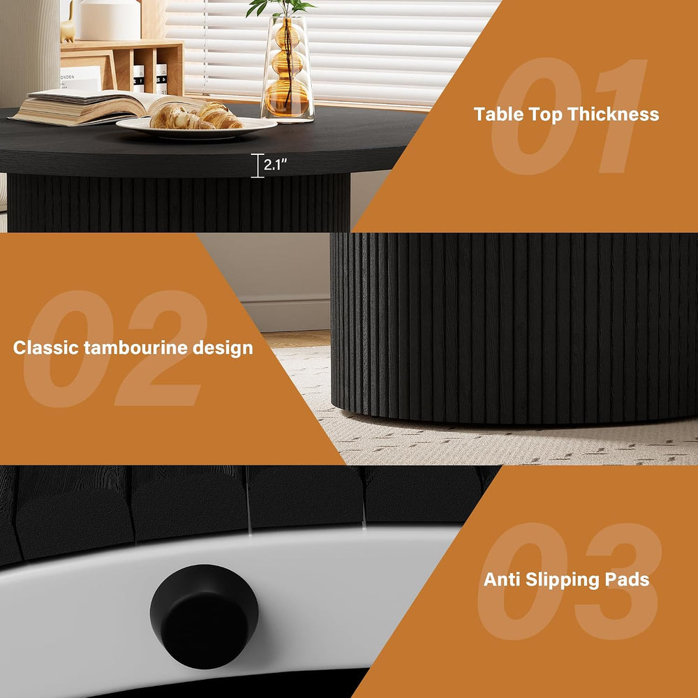 Furniway Round Coffee Table, 35.4" Circle Wide Coffee Table, Wood Table ...