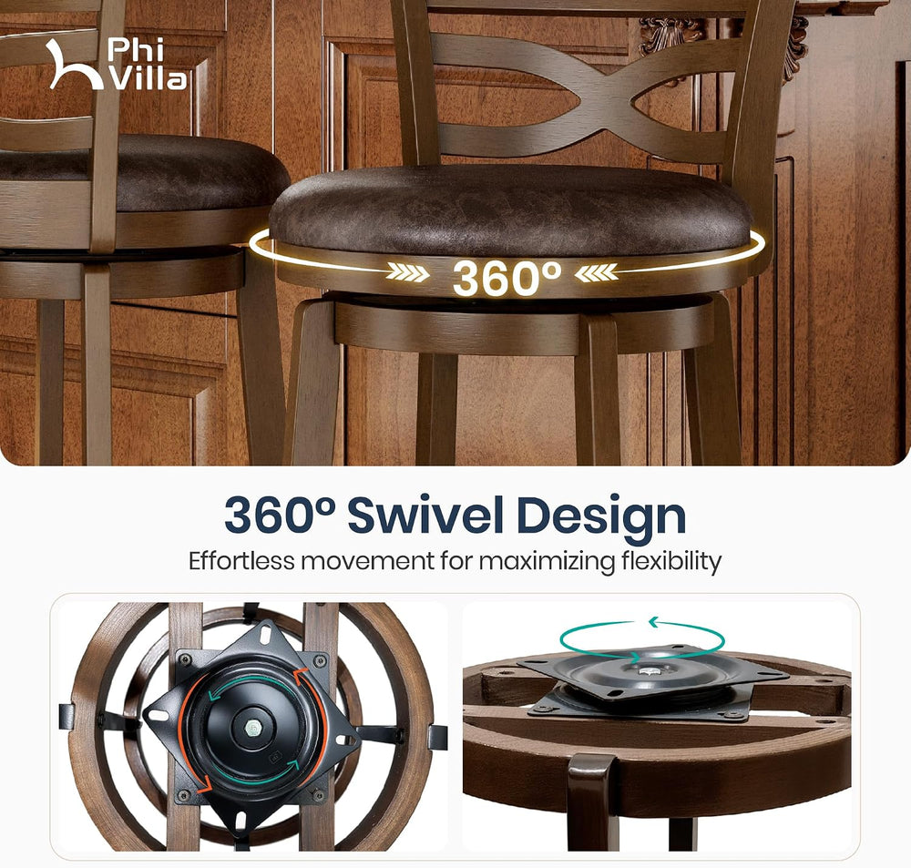 PHI VILLA 30 Inch Bar Height Stools Set of 4, Swivel Barstools with Back