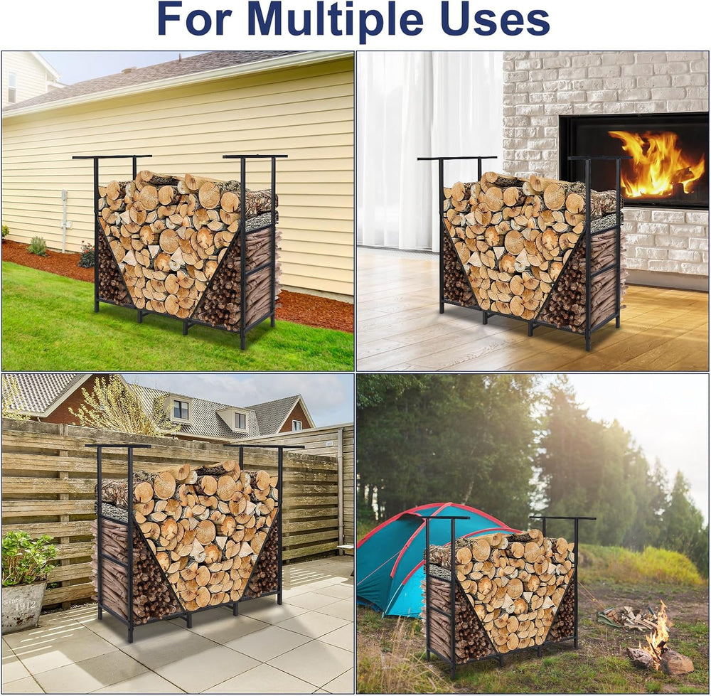 HONEST OUTFITTERS 4ft Firewood Rack Outdoor, Adjustable Heavy Duty Firewood H...