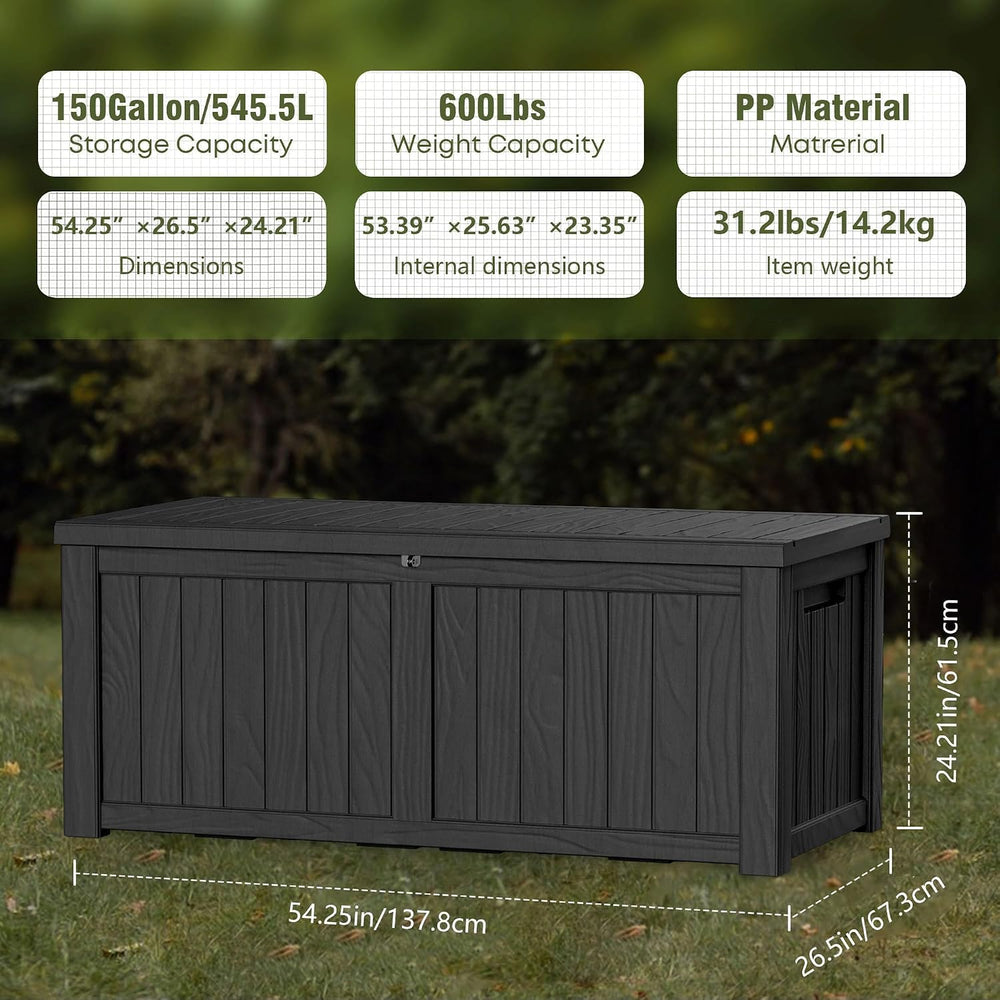 150 Gallon Outdoor Storage Box, Large Storage Deck Box for Patio Furniture Ac...