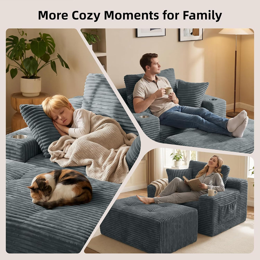66" Oversized Boneless Chaise Lounge Chair with Ottoman Indoor