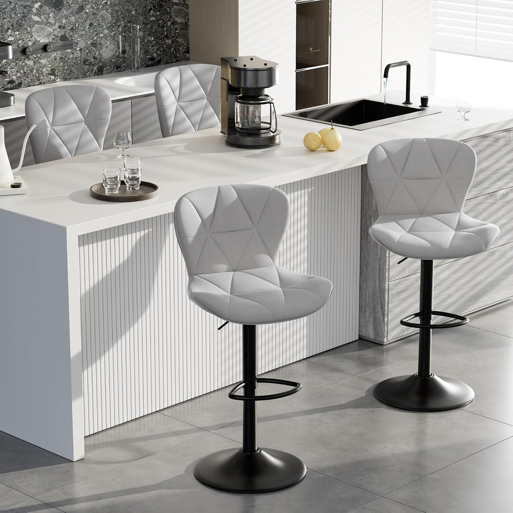 Bar Stools Set of 2,Faux Leather Bar Chairs,Upholstered Counter Height with H...