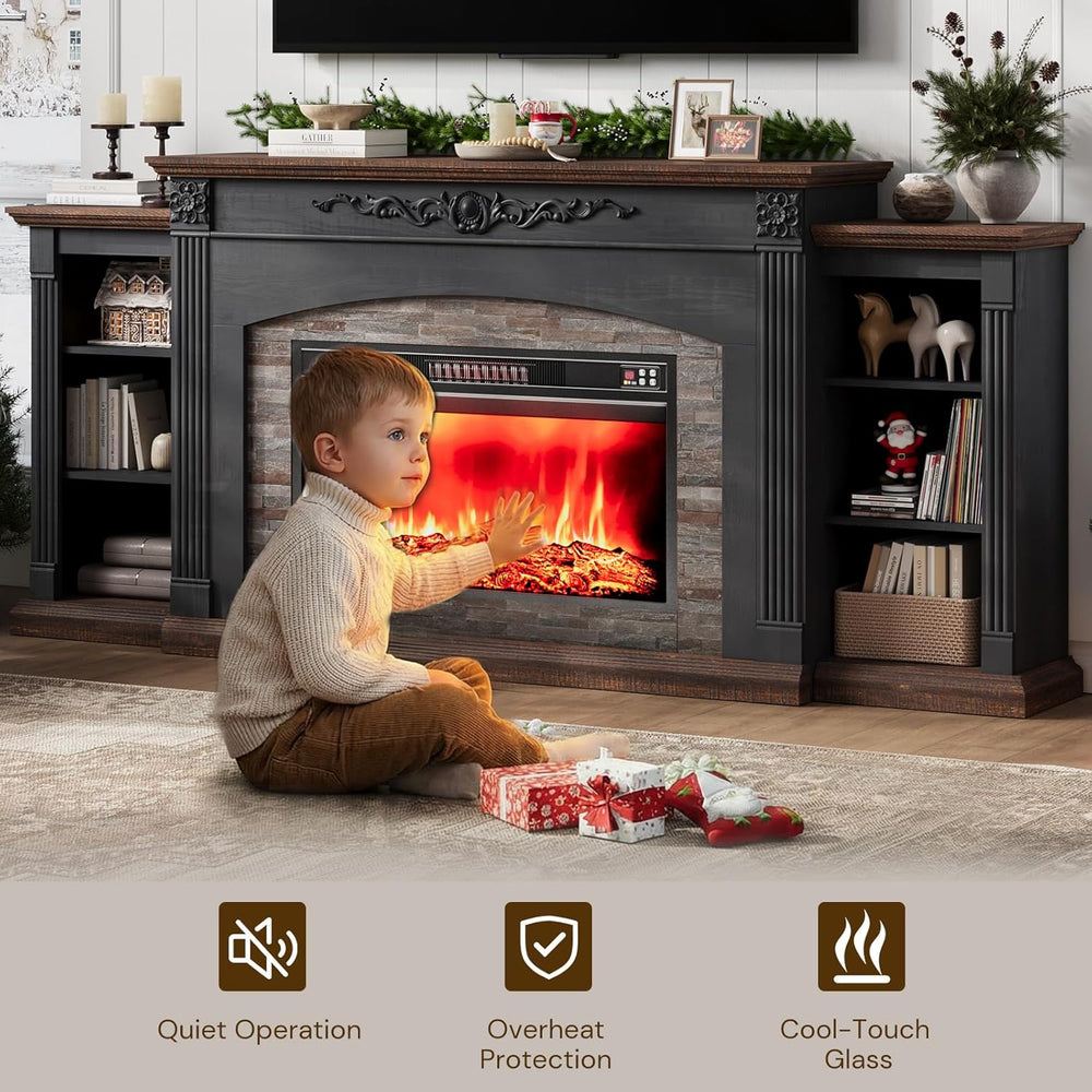 80" Electric Fireplace TV Stand for TVs Up to 90" with Mantel, Black