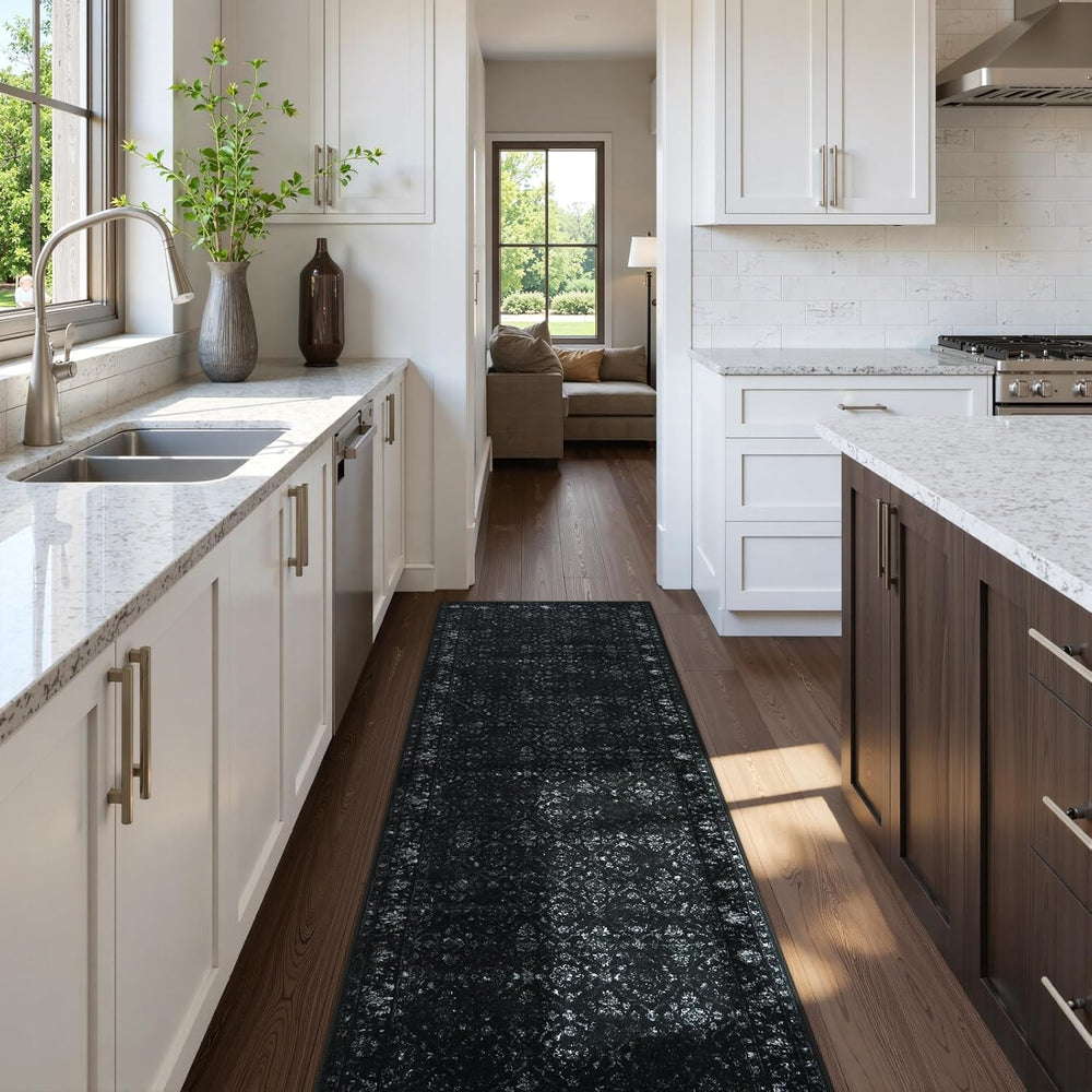 Hedlive Vintage Black Kitchen Runner Rug, 2x6 Washable Runners for Hallways N...