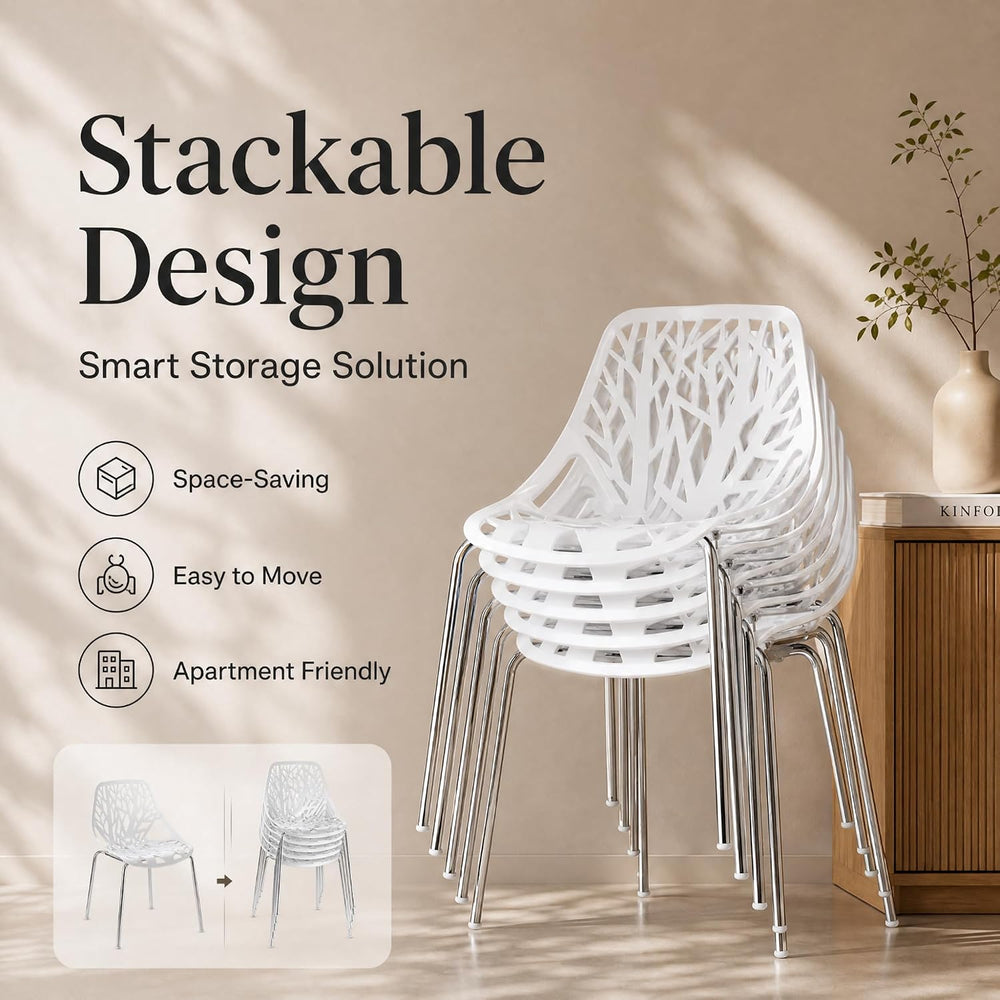 Karl home Stackable Dining Chairs Set of 4, 3-Step Assembly, 350LBS, White