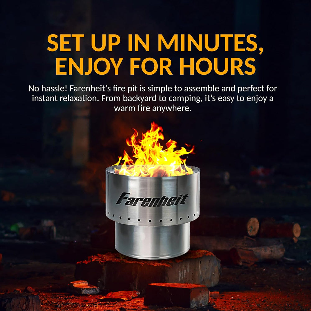Farenheit 13.5" Stainless Steel Smokeless Fire Pit | Portable Outdoor Wo...