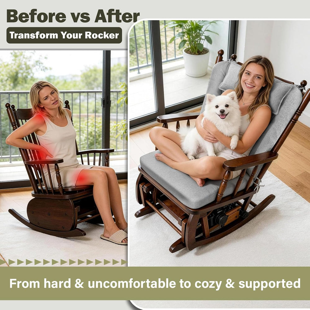 Wingback Rocking Chair Cushion with Neck Pillow High-Density Foam Indoor Rock...
