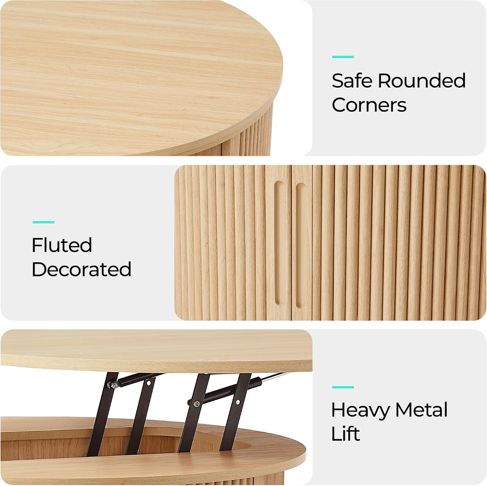 LINSY Lift Top Coffee Table, Round Fluted Coffee Table with Storage, Boho Woo...