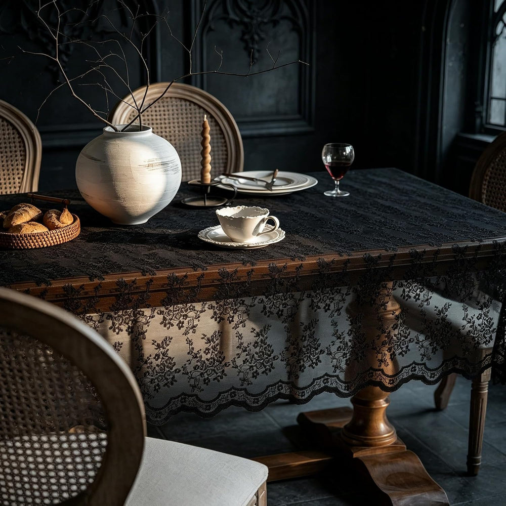 Halloween Black Lace Tablecloth Vintage Embroidered Table Cloth