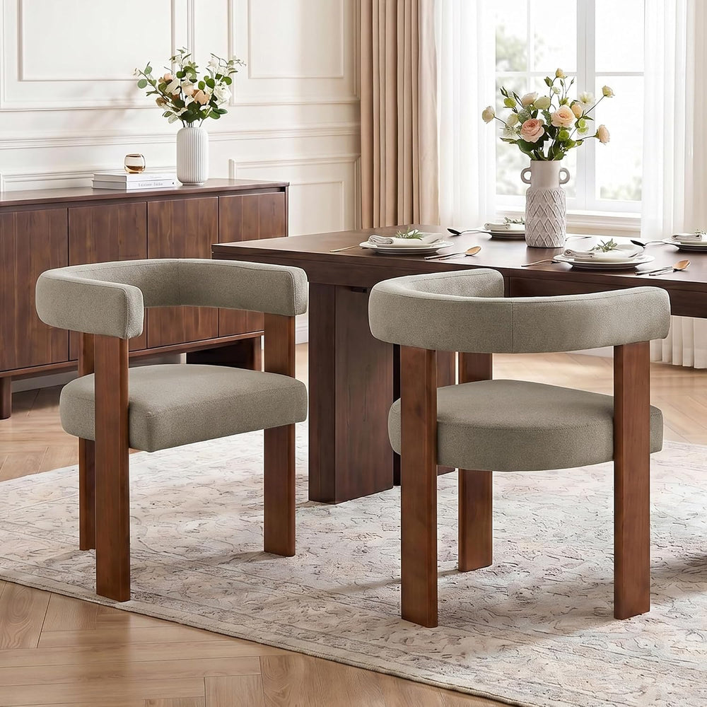 Usaint Wooden Barrel Dining Chairs Set of 4 with Walnut Wood Legs and Arm