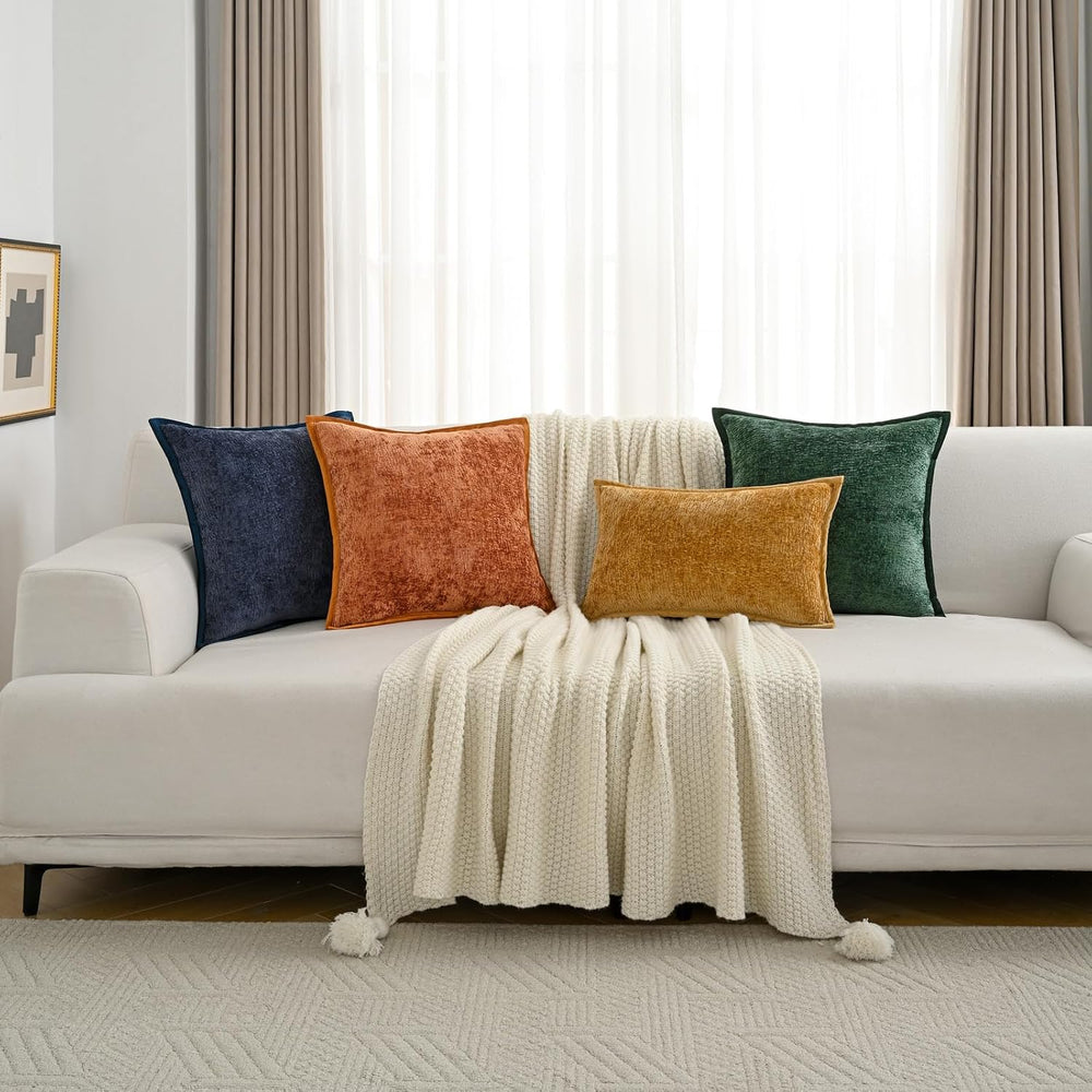 FUTEI Pack of 2 Chenille Soft Throw Pillow Covers 24x24 Inch, Teal