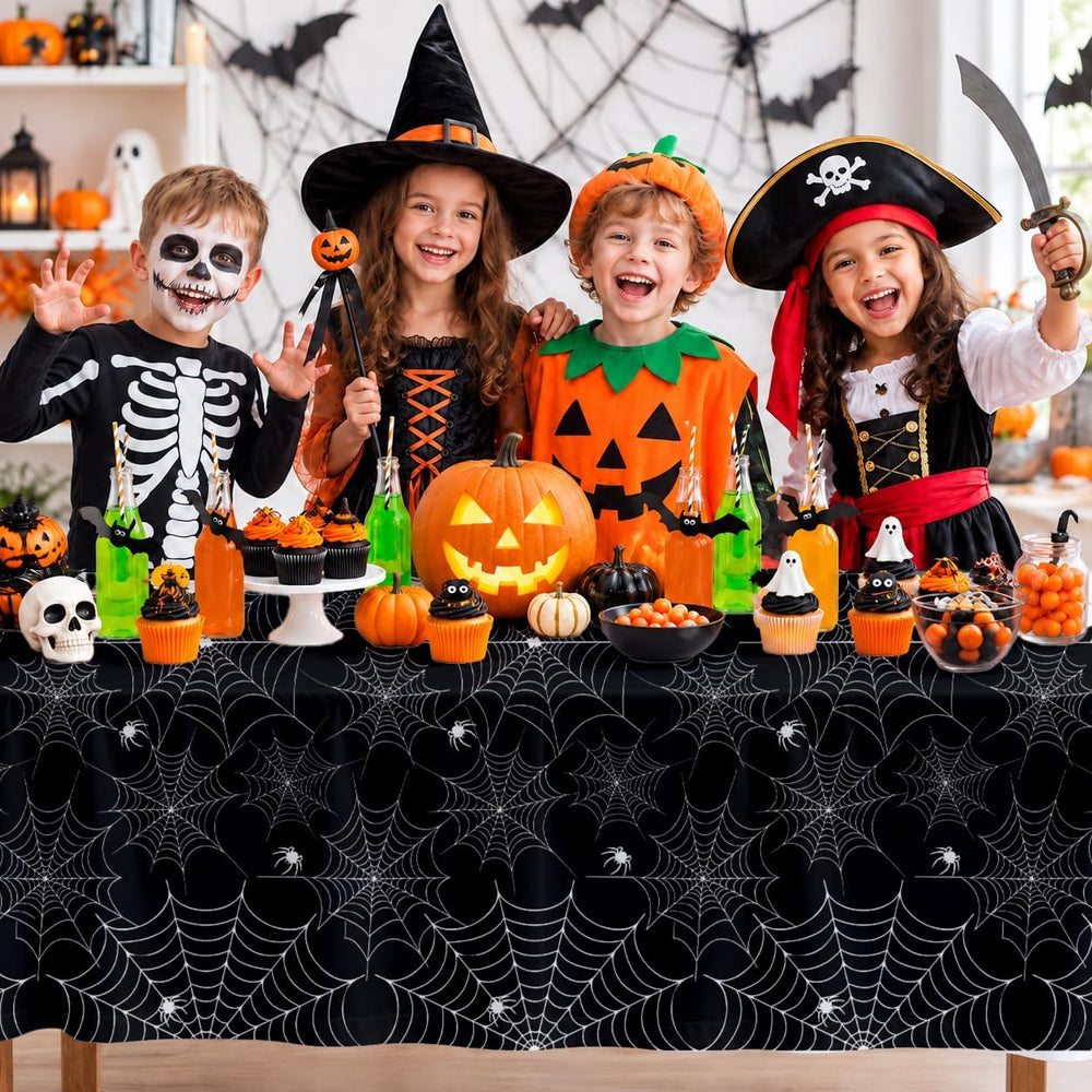12 Pack Halloween Tablecloth, 108 x 54 in Spider Web Table Cloth