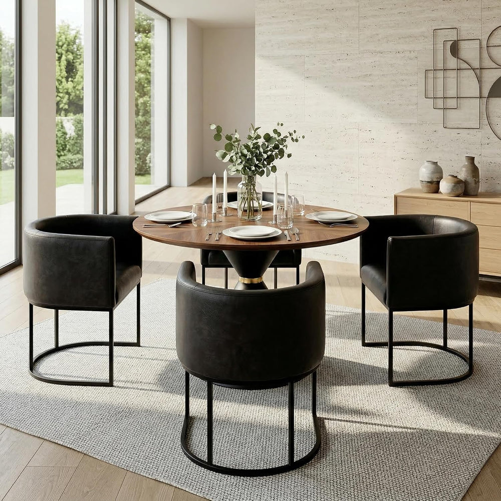 HNY Mid Century Modern Upholstered Barrel Black Dining Chairs with Arms Set o...