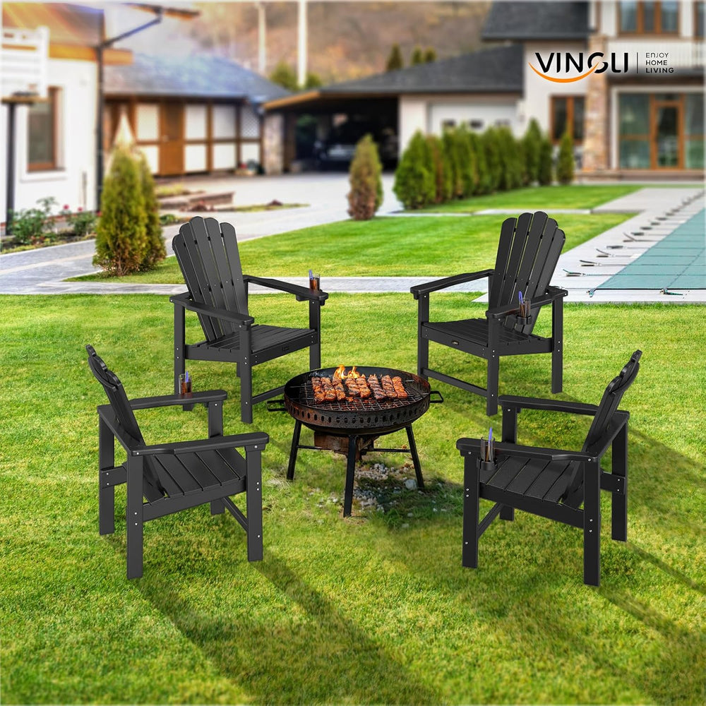 VINGLI Plastic Folding Adirondack Chair with Cup Holder, 100% Recyclable HDPE...