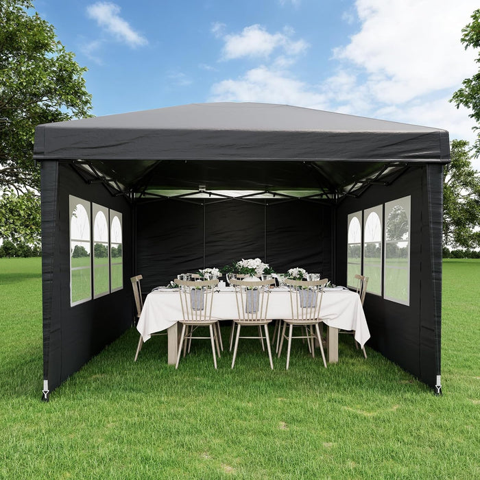 EROMMY Instant 10x10 Pop Up Canopy Tent, Heavy Duty Waterproof Folding Party Tent Equipped with 4 Removable Sidewalls, Outdoor Shade Shelter for Home, Wedding, Business & Market Use, Black
