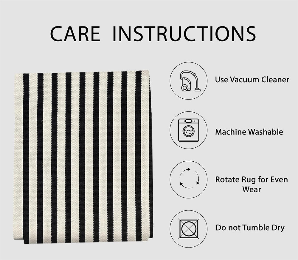 IOHOUZE 4x6 Striped Outdoor Rug, Washable Front Porch, Black Beige