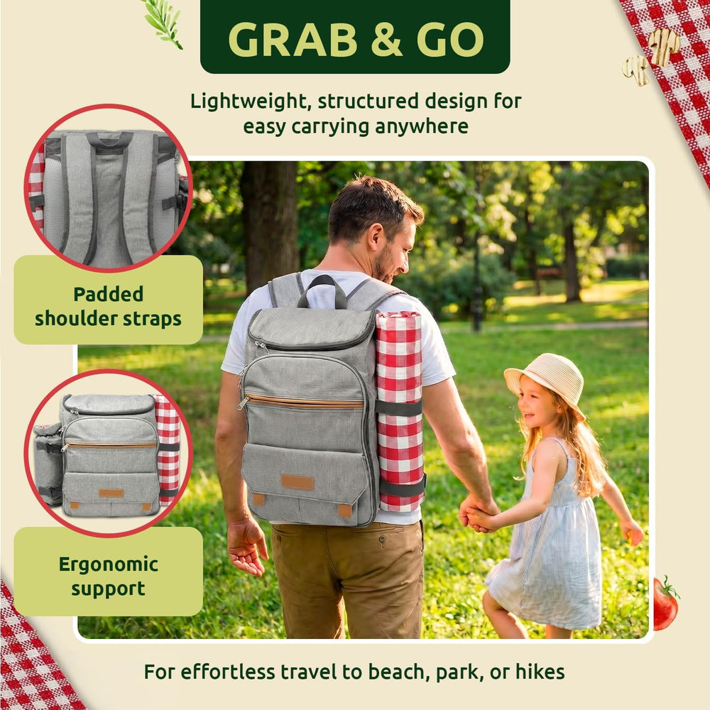 Nature Gear Picnic Backpack for 4, Insulated Picnic Set with Dinnerware, Wine...
