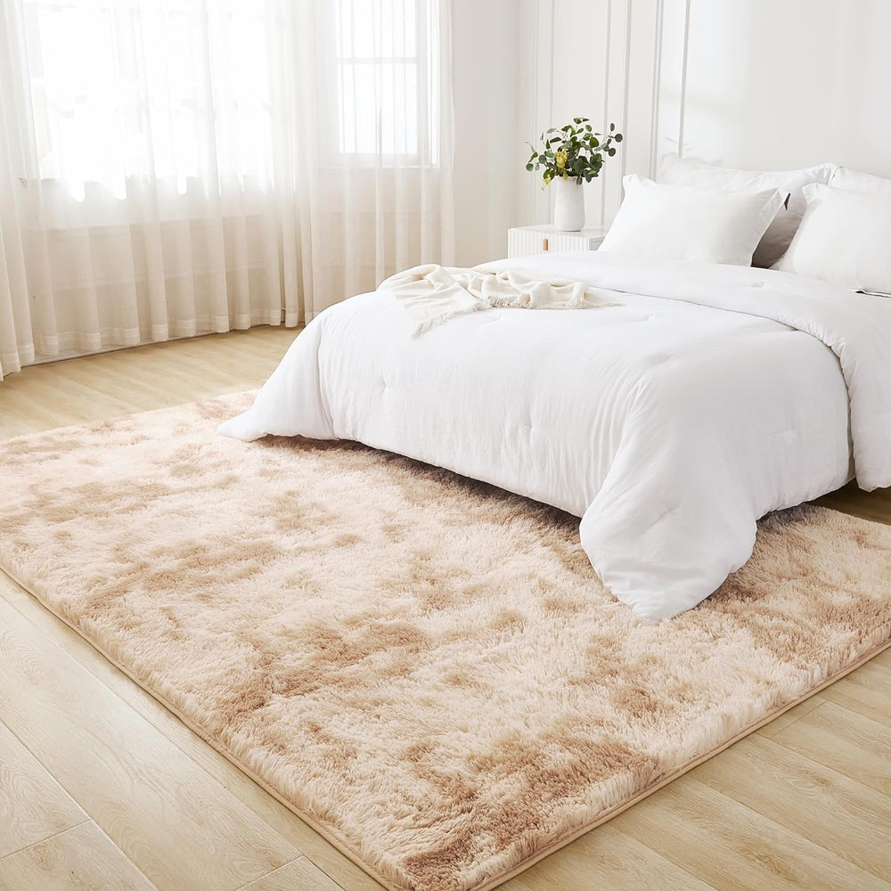 Litanika 6x9 Shag Area Rug for Bedroom, Tie-Dyed Beige Plush Rug
