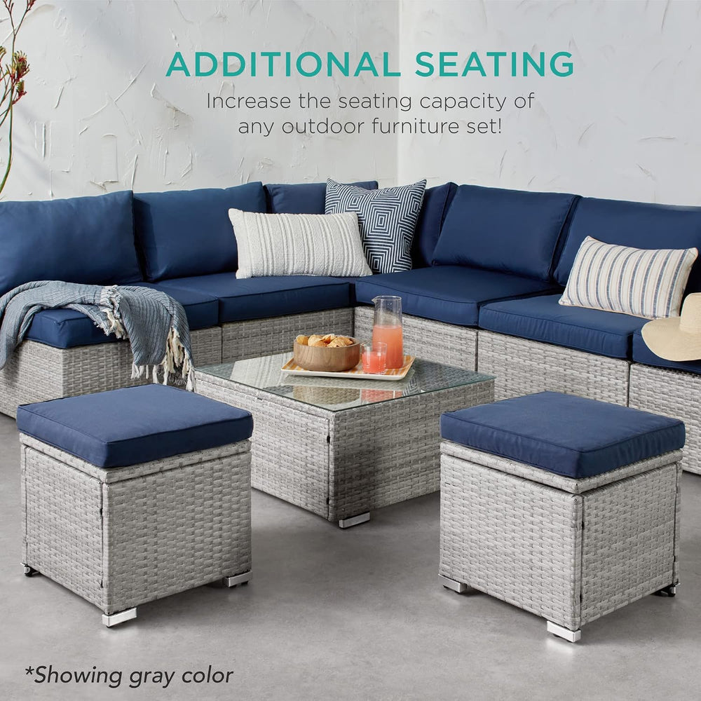 Best Choice Products Set of 2 Wicker Ottomans, Multipurpose Outdoor Furniture...