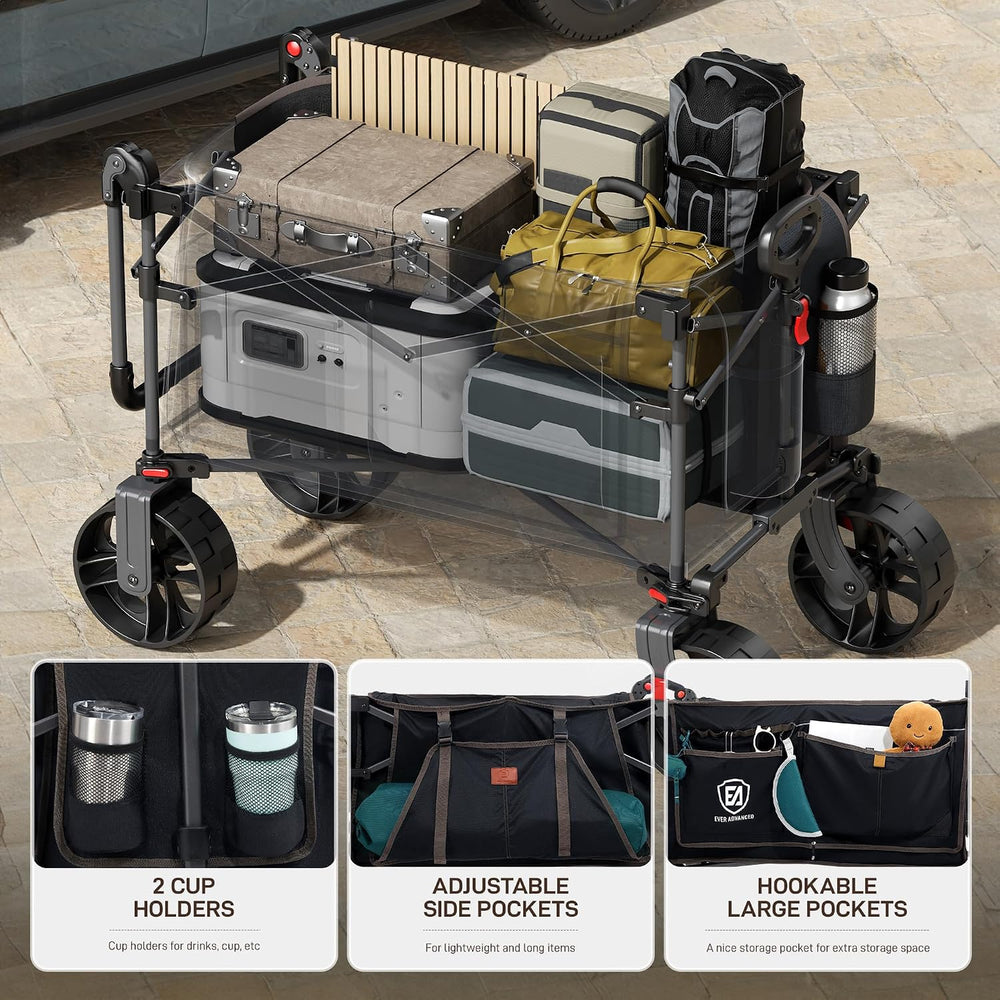 EVER ADVANCED Folding Push Wagon with Canopy, Shopping Cart with Brakes